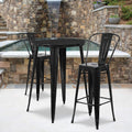 30 Round Silver Metal Indoor-Outdoor Bar Table Set with 2 Cafe Stools N652599