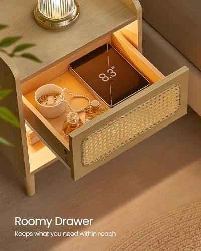 Rattan-Like Side End Tables with Charging Station S886