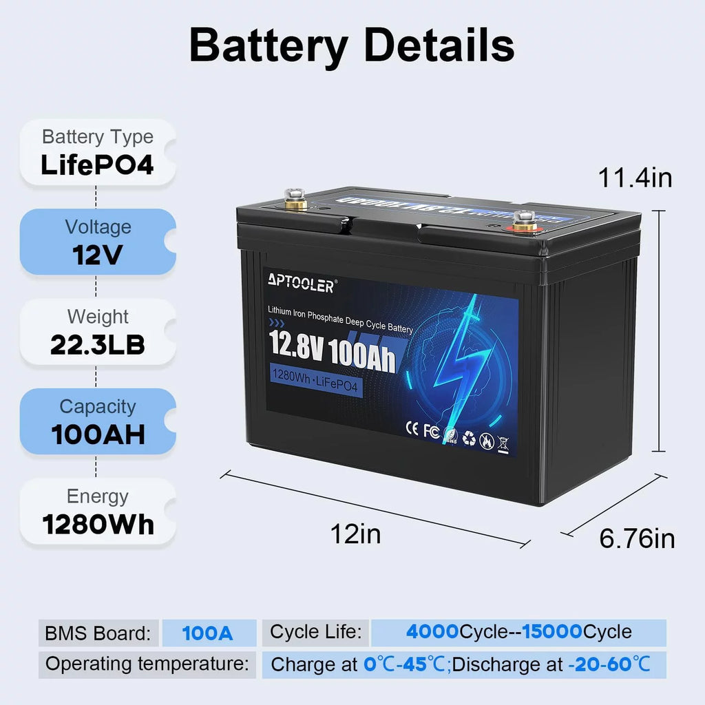 12V 100Ah LiFePO4 Battery with 100A BMS N1903