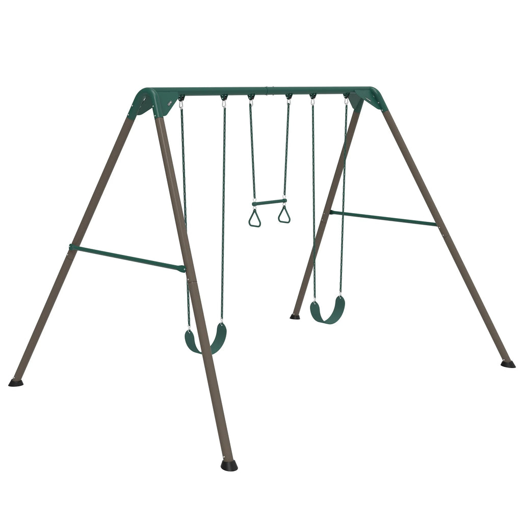 Kid's Metal Swing Set with 2 Belt Swings and Trapeze Bar G90725