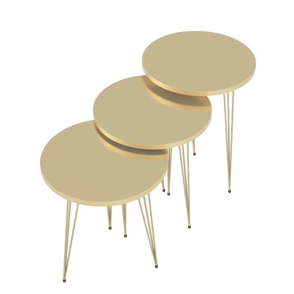Set of 3 High Gloss Cappuccino Round Nesting Tables with Gold Legs D668