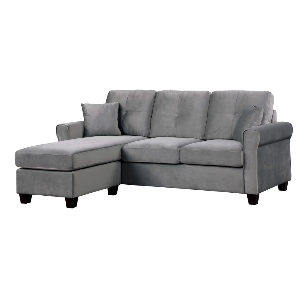 Gray Velvet Sectional Sofa with Reversible Chaise Z880138