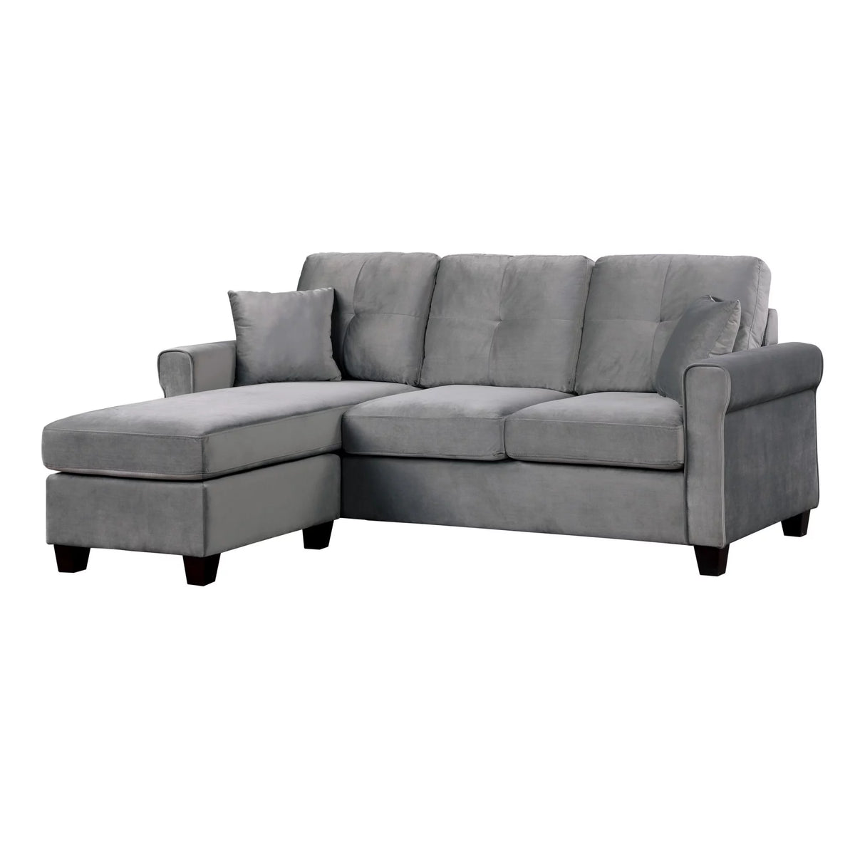 Gray Velvet Sectional Sofa with Reversible Chaise Z880138