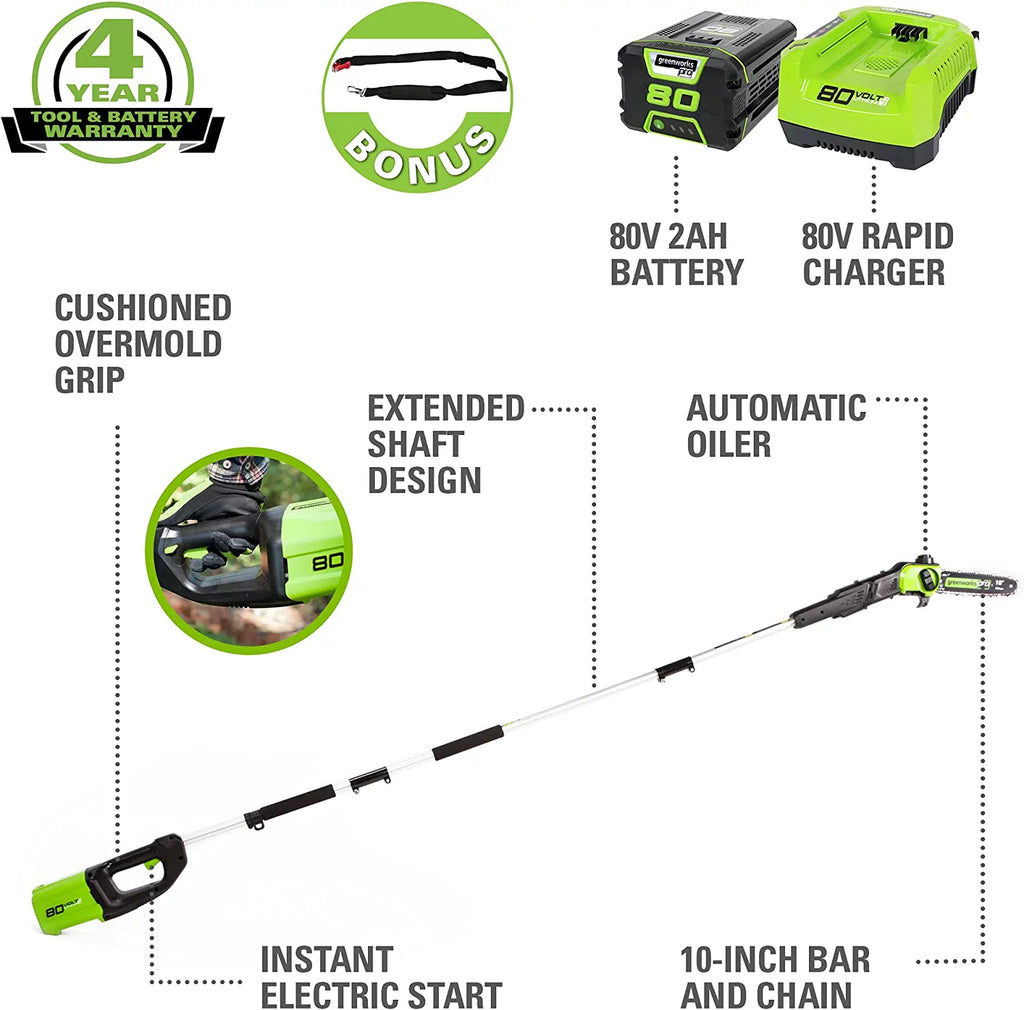 80V Cordless Battery Polesaw with 2.0Ah Battery & Rapid Charger O3442