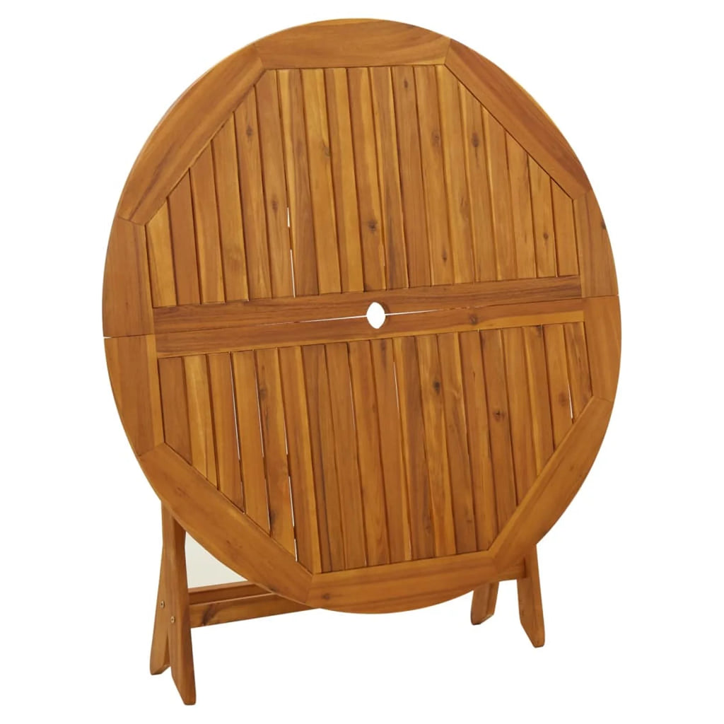 Folding Wood Acacia Round Outdoor Dining Table with Umbrella Hole U24961