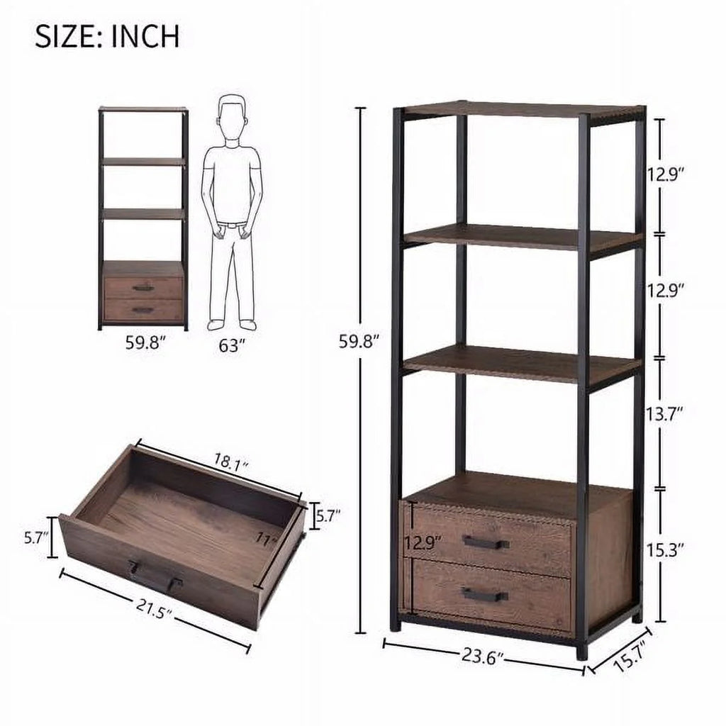 4-Tier Brown Bookshelf with Two Drawers G201