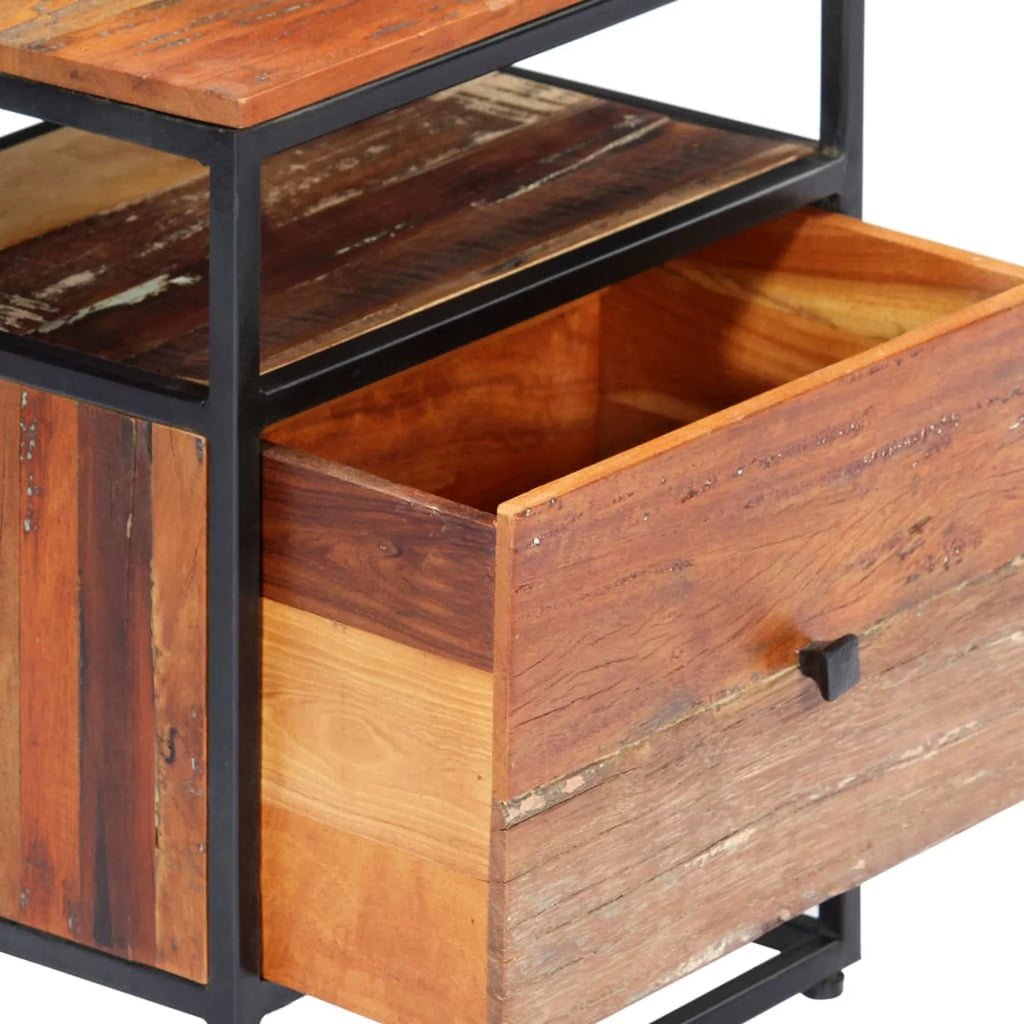 Reclaimed Wood Bedside Cabinet with Storage Drawer and Shelf L46590