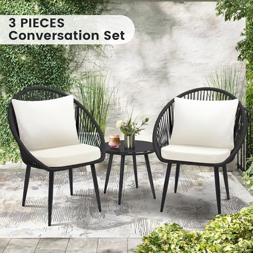 3 Piece Woven Rope Bistro Set with Cushions and Side Table X85937