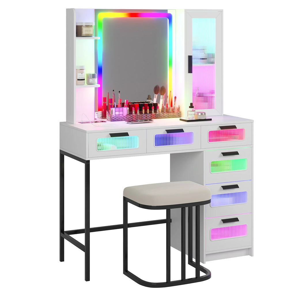 White Vanity with Lights and 6 Drawers Z57953