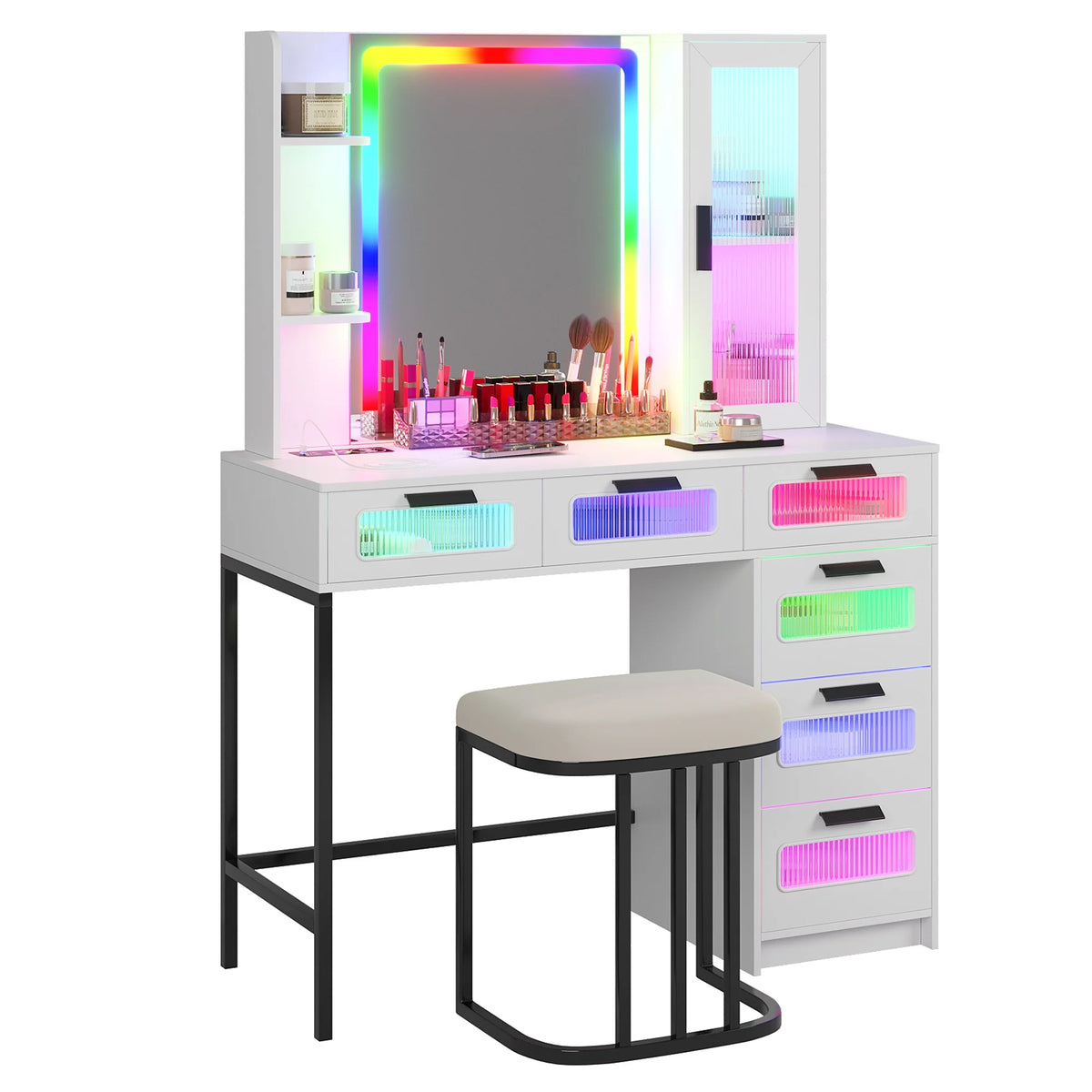 White Vanity with Lights and 6 Drawers Z57953