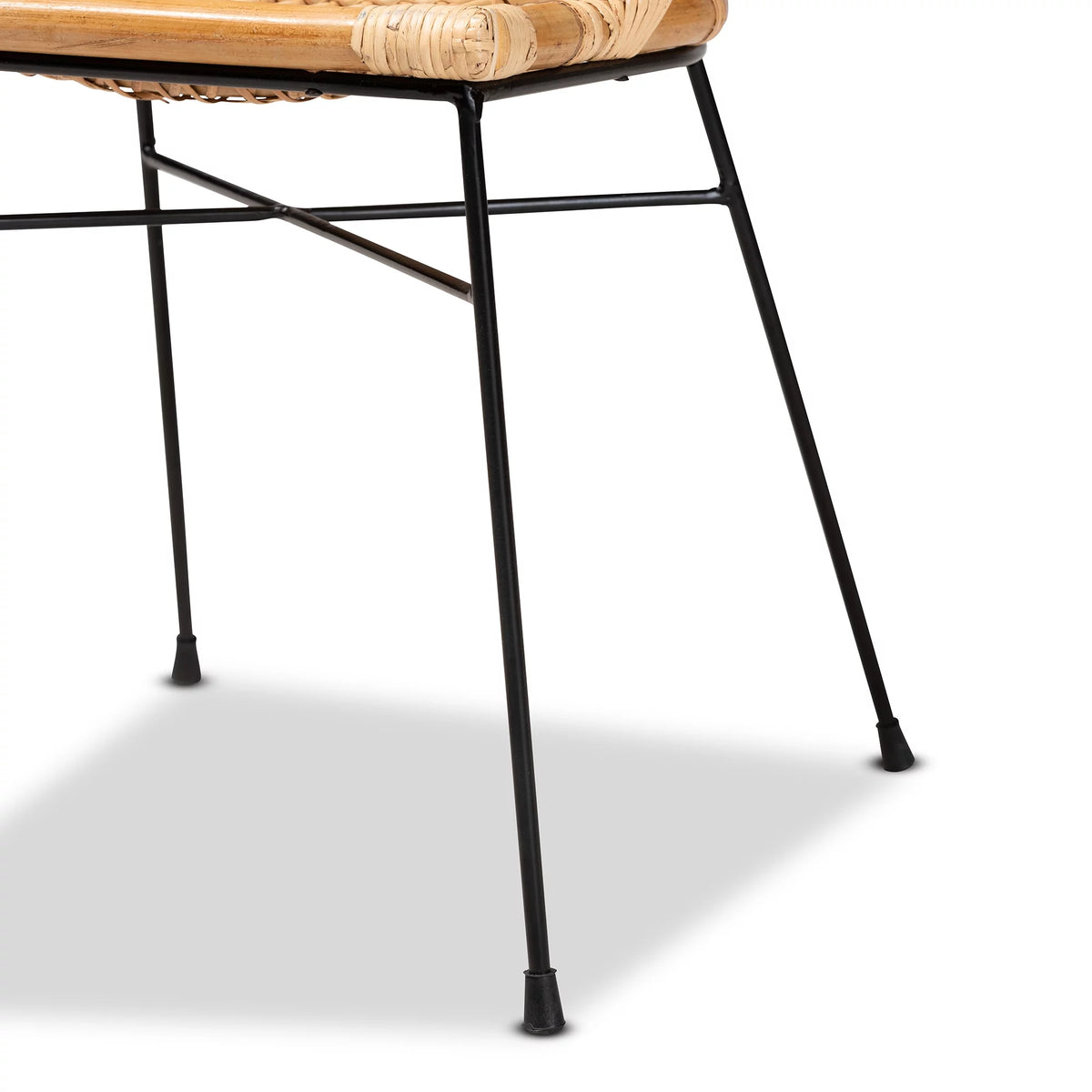 Natural Brown Rattan and Black Metal 2-Piece Dining Chair Set U40364
