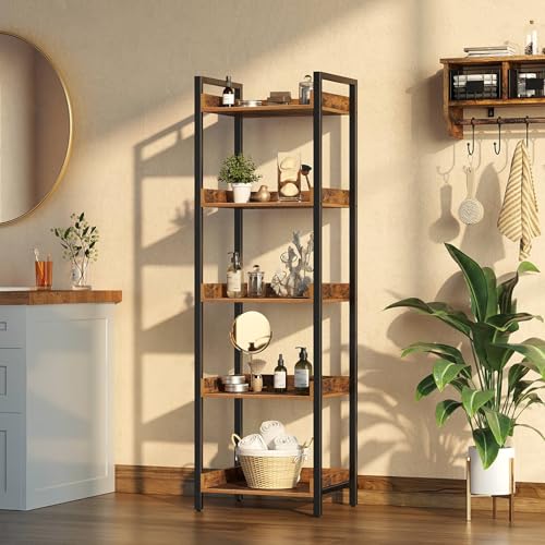 6 Tier Rustic Brown Bookshelf with 4 Hooks J2644