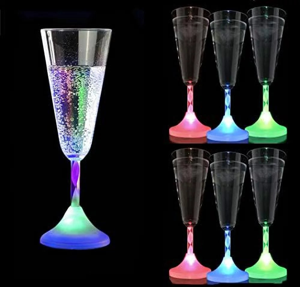 6 Oz LED Light Up Champagne Flutes Set Of 6 E441