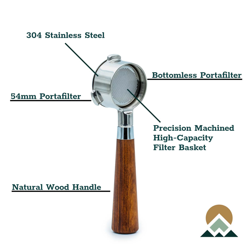 54mm Bottomless Portafilter Wood Handle 304 Stainless Steel E19429