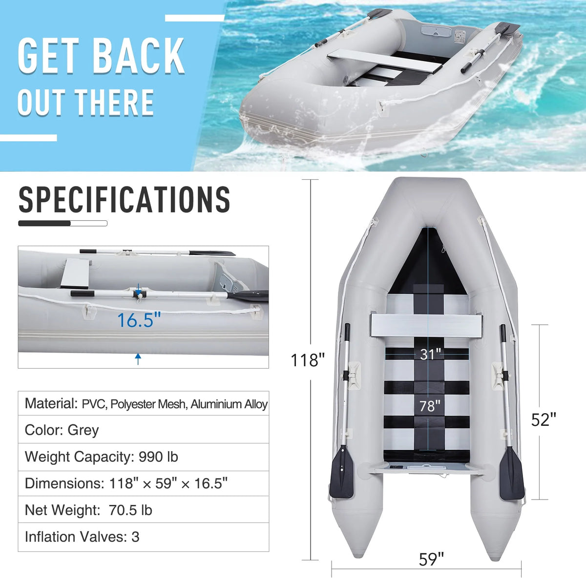 PVC 7.5ft Inflatable Boat S2901