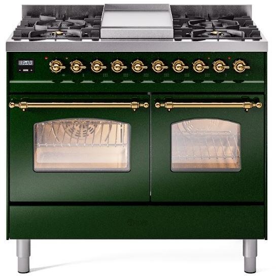 40 Dual Fuel Natural Gas Range in Emerald Green with Brass Trim C912