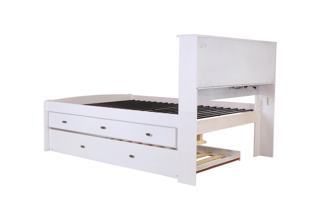 Solid Pine Full Sized Captains Bookcase Bed with 3 Drawers and Twin Trundle K276279