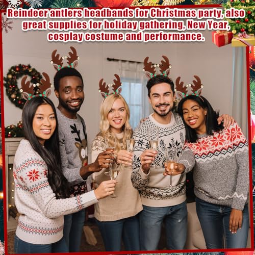 36 Pcs Christmas Reindeer Antler Headbands with Bell U409