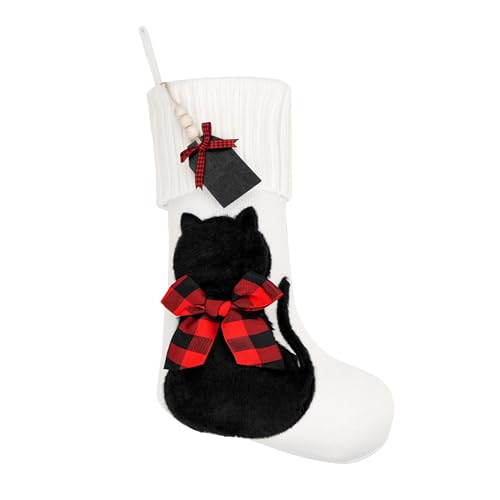 White Knitted Cat Stocking P494918