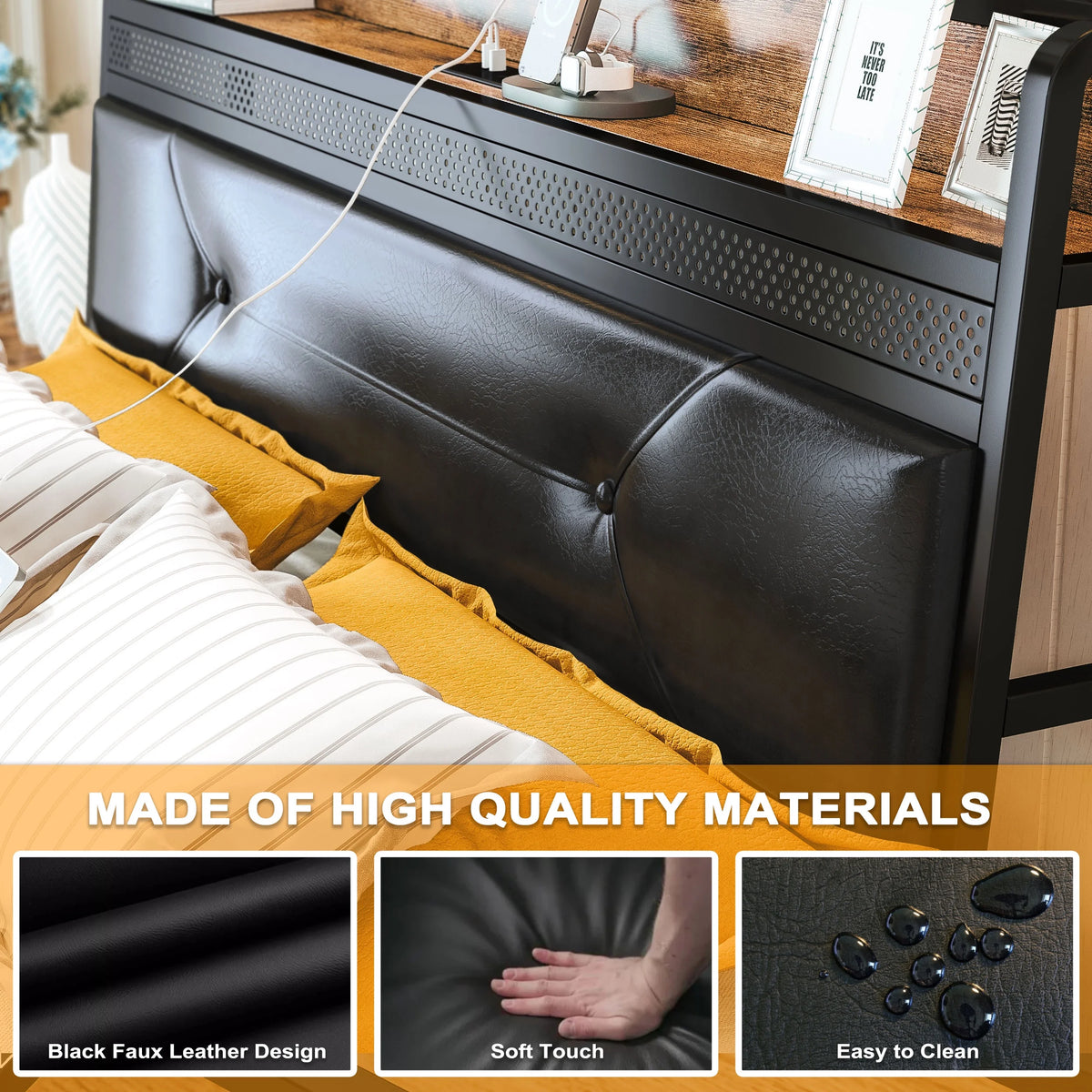 Queen Bed Frame with Upholstered Headboard and 4 Storage Drawers V76034