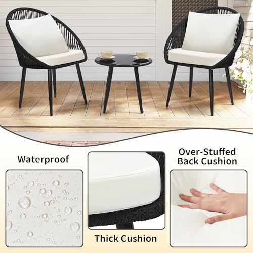3 Piece Woven Rope Bistro Set with Cushions and Side Table X85937