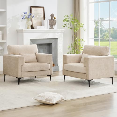 Oversized Green Chenille Armchair with Metal Legs M418429