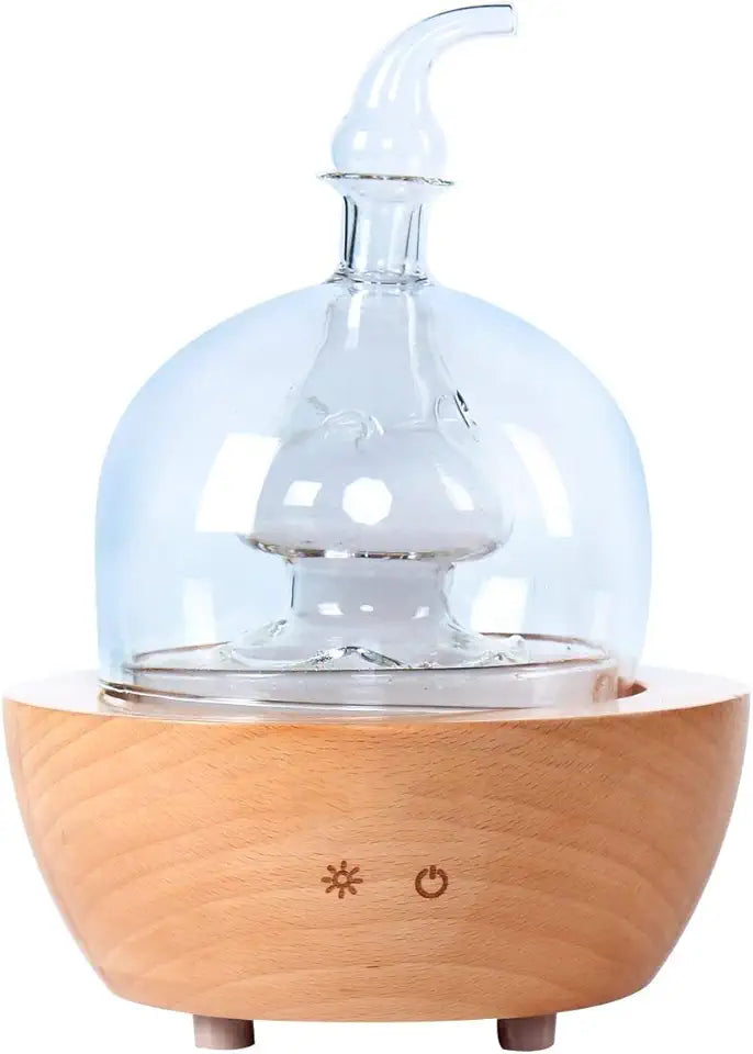 Wood and Glass Essential Oil Diffuser with Timer and 7 Color LED Lights W120540