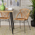 Natural Brown Rattan and Black Metal 2-Piece Dining Chair Set U40364