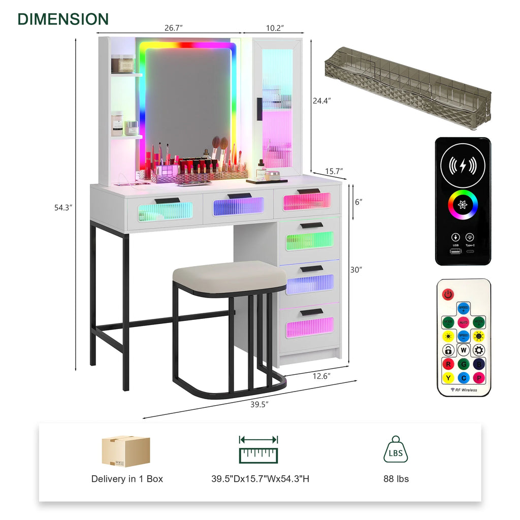 White Vanity with Lights and 6 Drawers Z57953