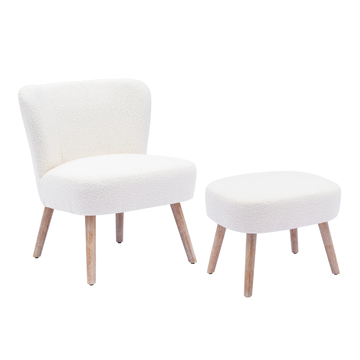 Cream Boucle Wingback Accent Chair and Ottoman Set C586520