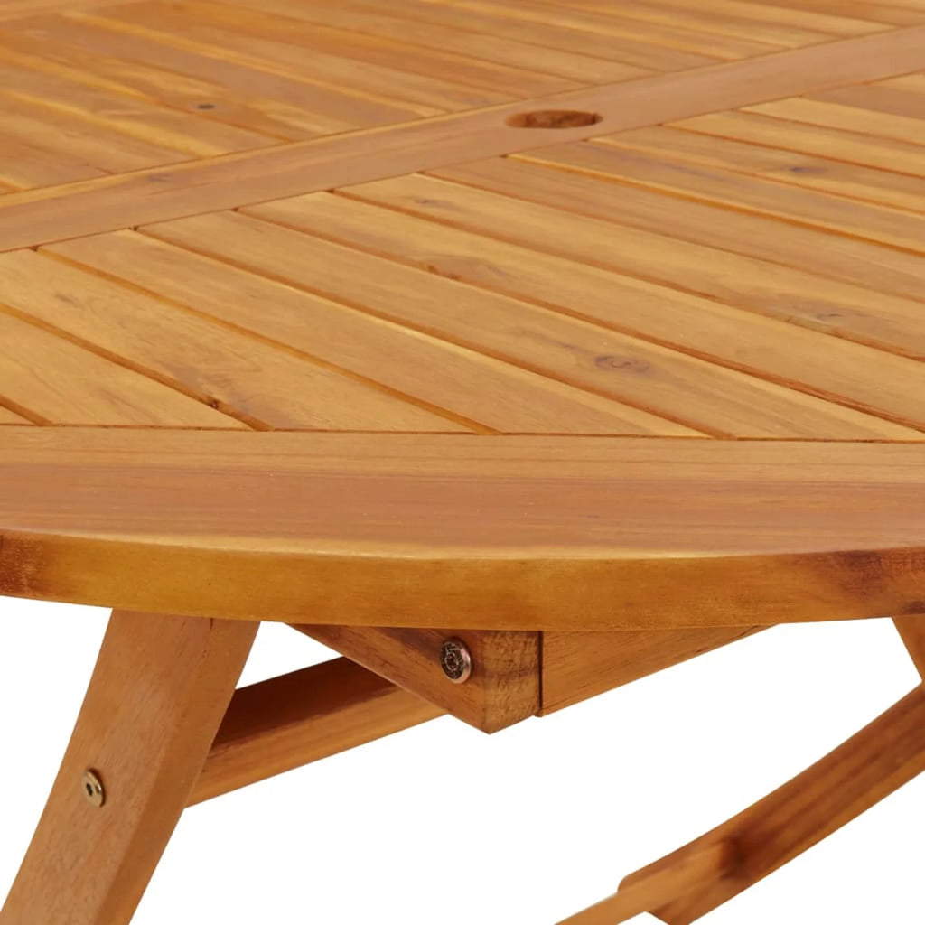 Folding Wood Acacia Round Outdoor Dining Table with Umbrella Hole U24961