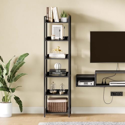 6 Tier Rustic Brown Bookshelf with 4 Hooks J2644