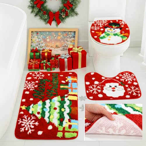 3 Pcs Non Slip Washable Christmas Bathroom Rug Set Z816
