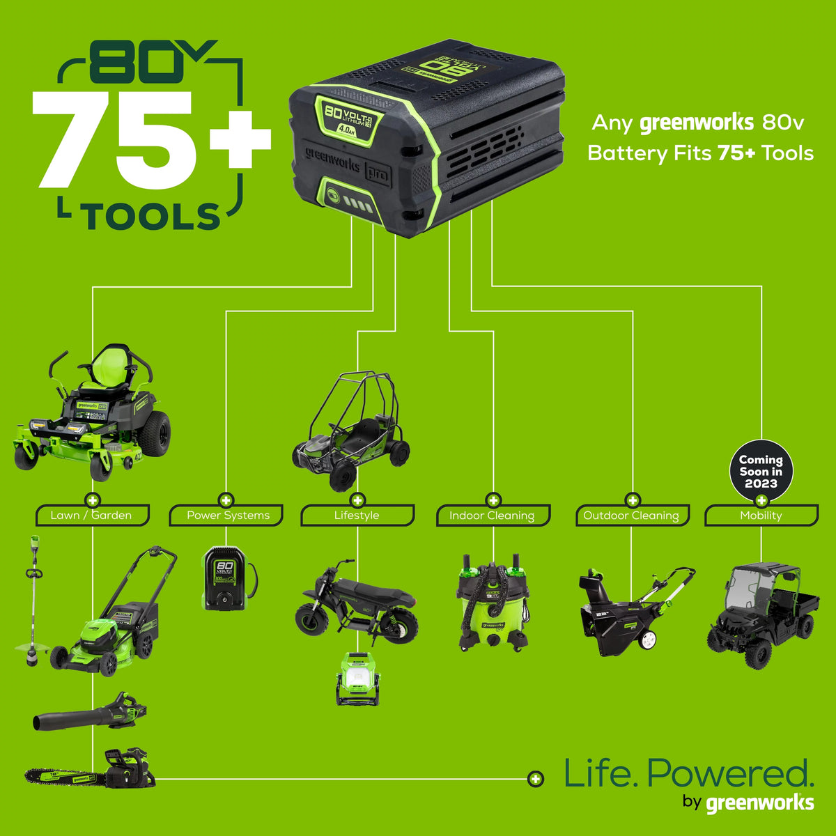 80V Cordless Battery Polesaw with 2.0Ah Battery & Rapid Charger O3442