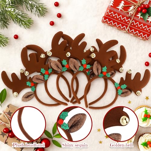 36 Pcs Christmas Reindeer Antler Headbands with Bell U409