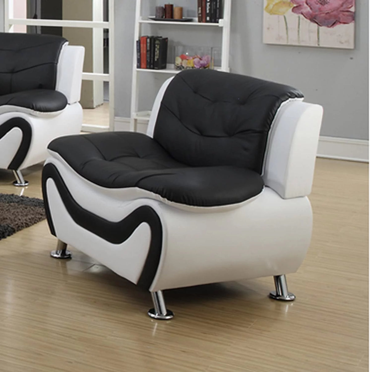 Black and White Faux Leather Loveseat and 2-Chair Set G33940