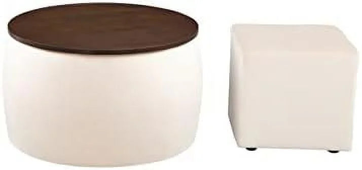 White 2 in 1 Round Ottoman Set O47861