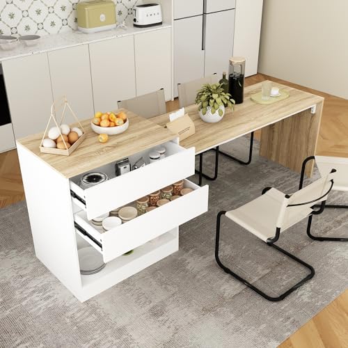 80.7" Wood Kitchen Island with 3 Drawers W65390