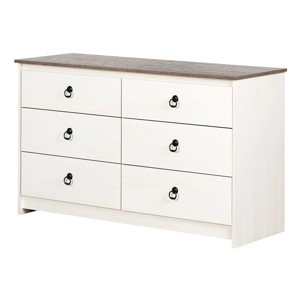 White 6 Drawer Double Dresser V519