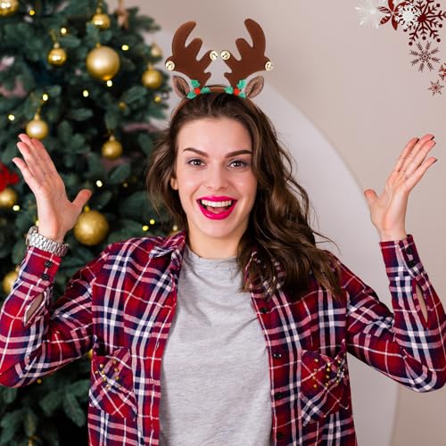 36 Pcs Christmas Reindeer Antler Headbands with Bell U409