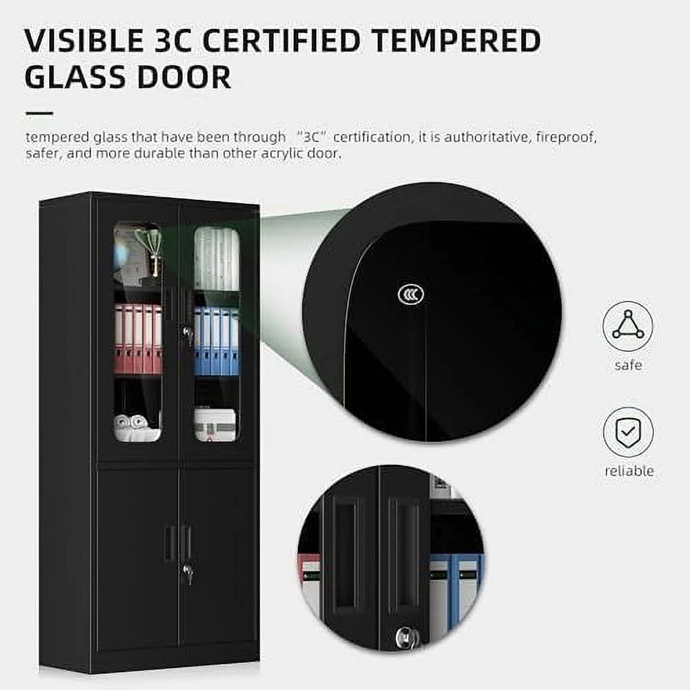 Black Glass Display Cabinet with 4 Shelves V465862