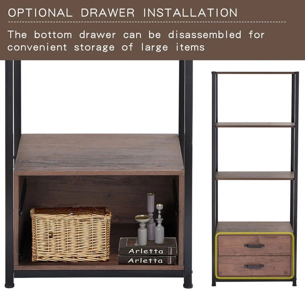 4-Tier Brown Bookshelf with Two Drawers G201