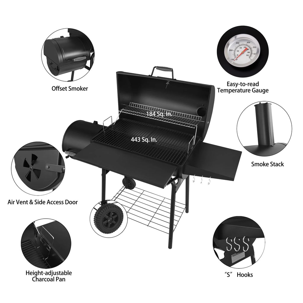 Steel Charcoal Grill with Offset Smoker Z438