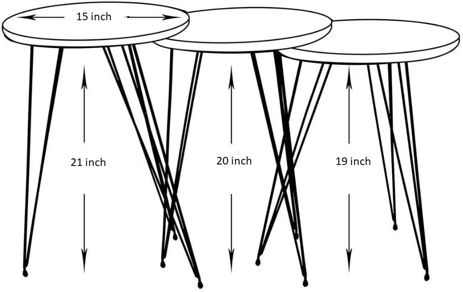 Set of 3 High Gloss Cappuccino Round Nesting Tables with Gold Legs D668