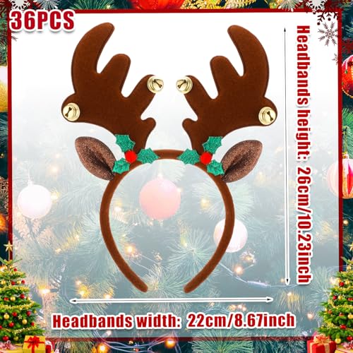 36 Pcs Christmas Reindeer Antler Headbands with Bell U409