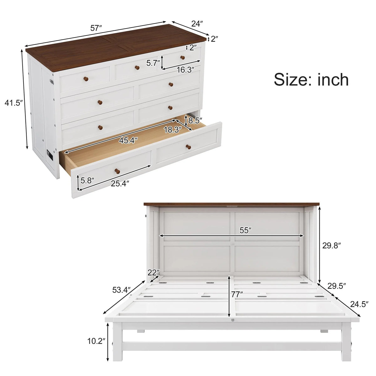 Queen Size Solid Wood Murphy Bed with Storage Drawer D2646