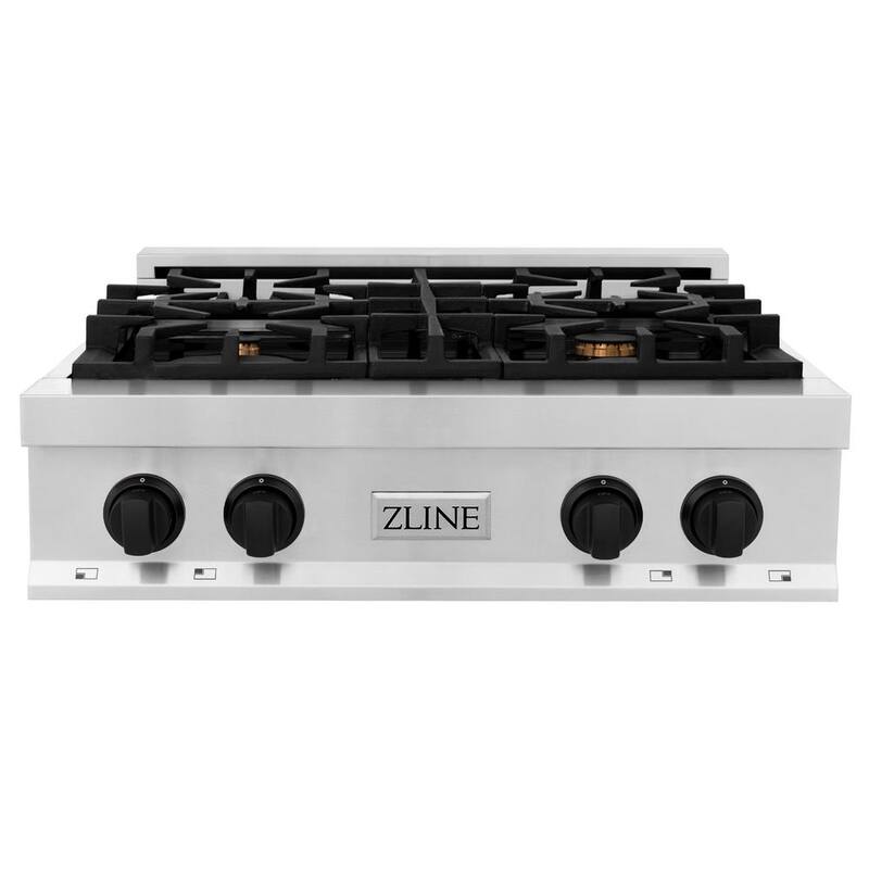 4 Burner Gas Cooktop with Matte Black Knobs in Stainless Steel V13954