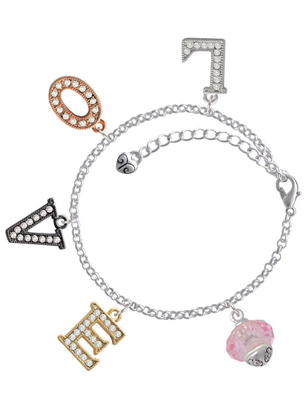 Pink Faceted Glass Multi-Colored Crystal Charm Bracelet P60708