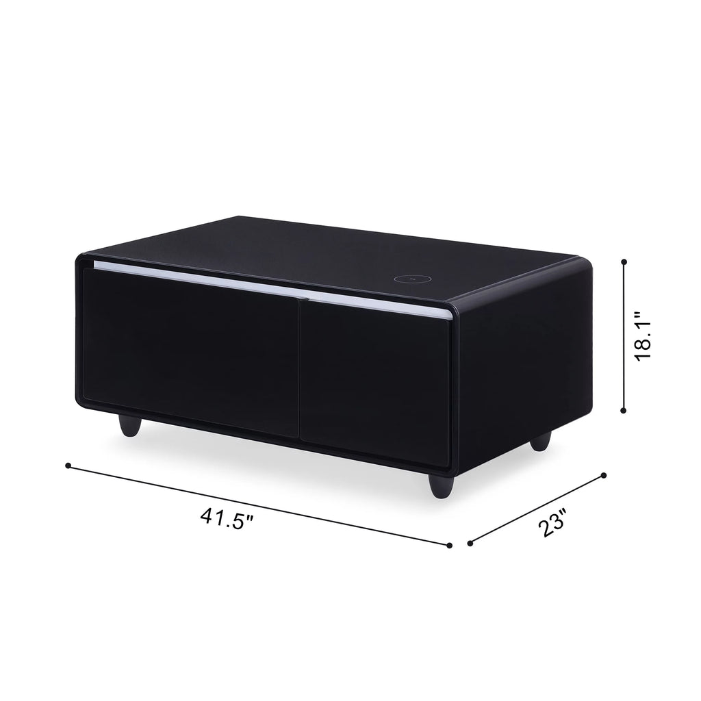 41.5" Smart Coffee Table with Fridge Drawers, Wireless Charging, USB Ports and Outlet, Black X32461