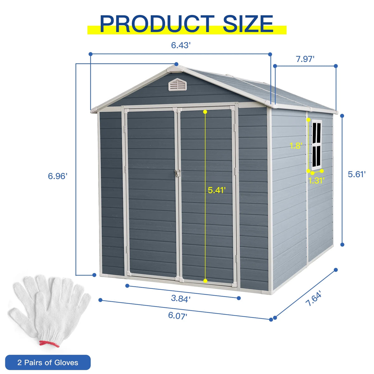 6x8 FT Plastic Resin Outdoor Storage Shed with Floor and Lockable Door Z906381